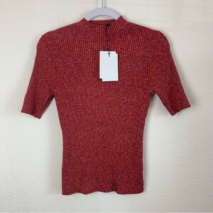 Theory Womens sunset multi cabled print short sleeve ribbed blouse M